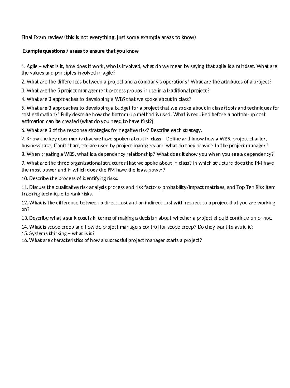 Final Exam Review: Project Management Concepts (Winter 2026) - Studocu