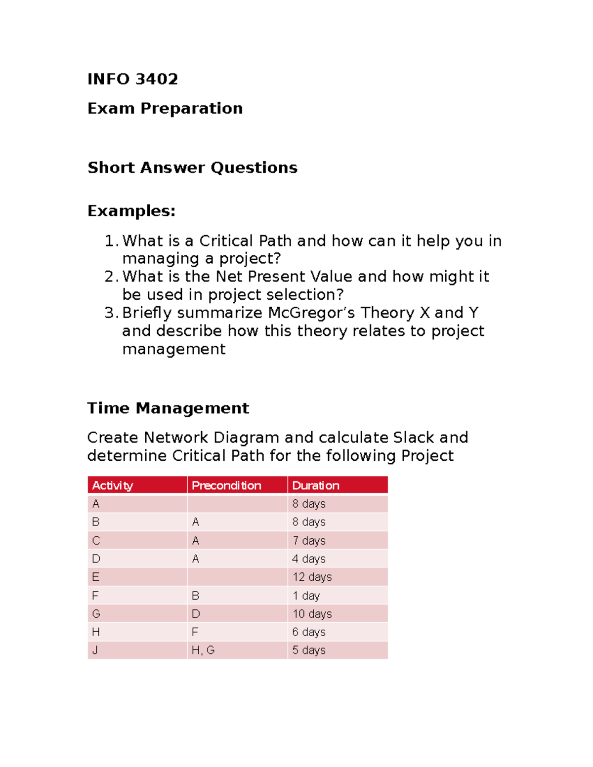 Summary - exam preparation - INFO 3402 Exam Preparation Short Answer ...