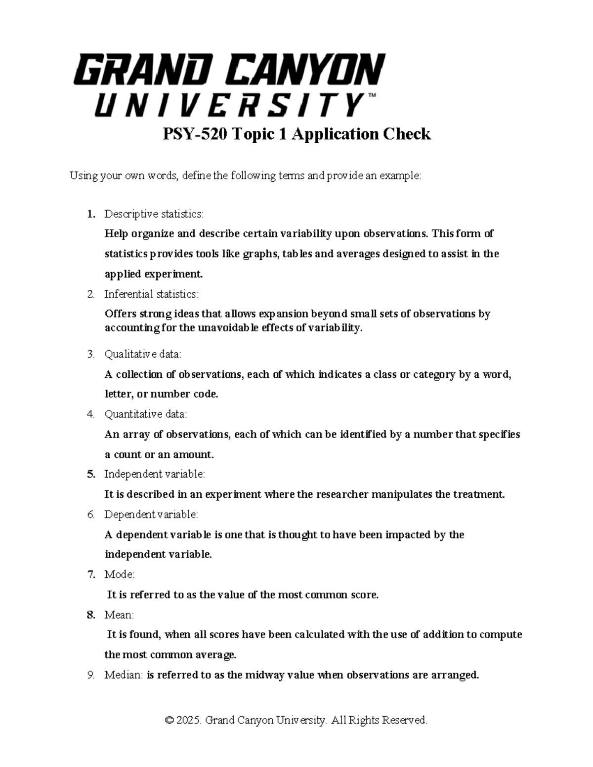 GCU 2025 Topic 1: Application Check on Statistics Definitions and ...