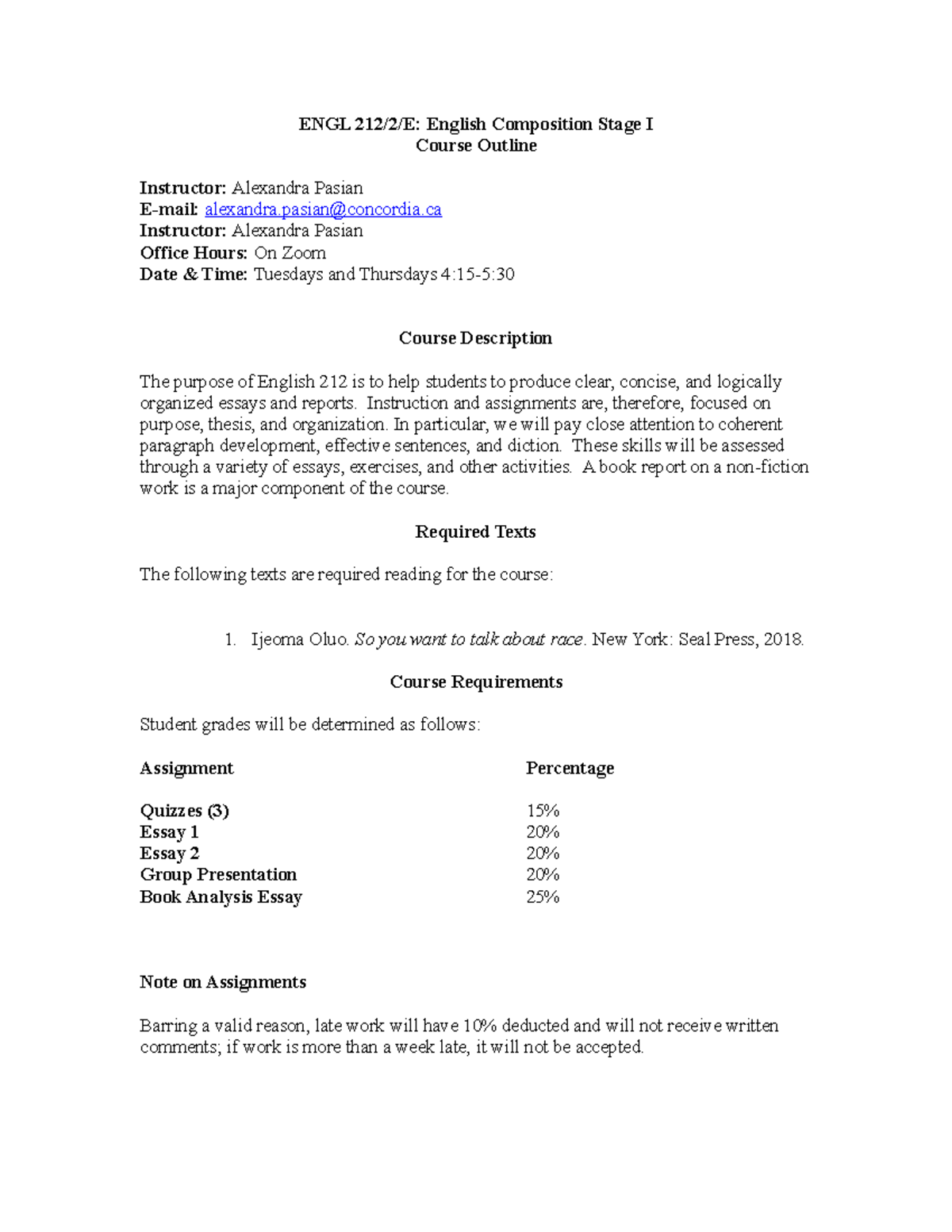 Course Outline and description - ENGL 212/2/E: English Composition ...