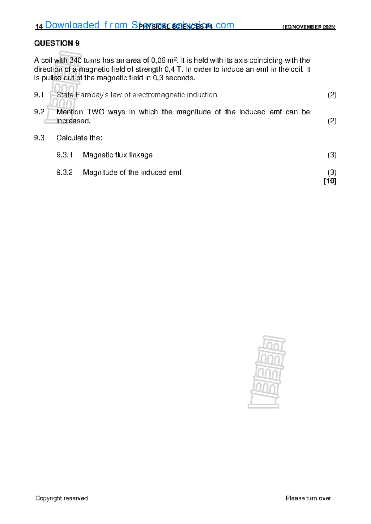 PHYSICAL SCIENCES P1 2023: Electromagnetic Induction Q9 Notes - Studocu