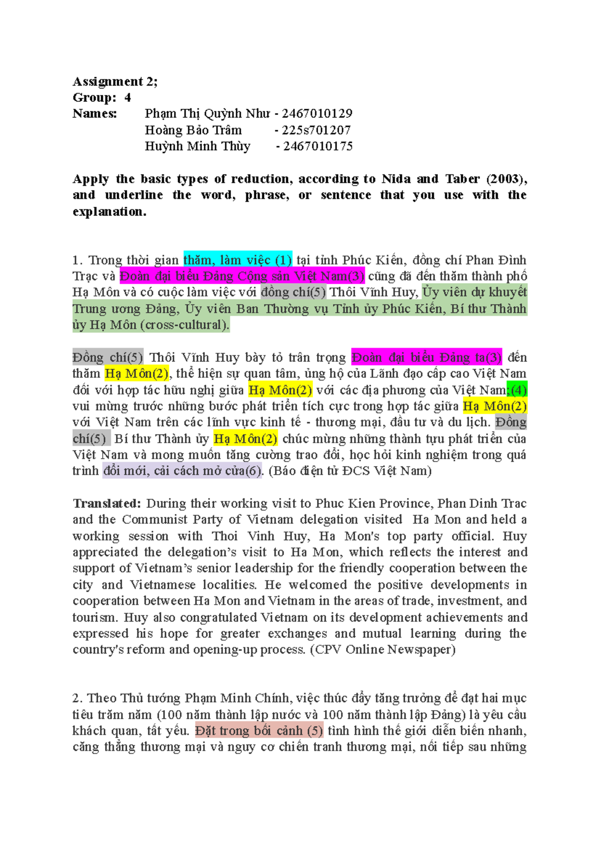 Assignment 2 - Group 4 - Practice Translation Task - Studocu