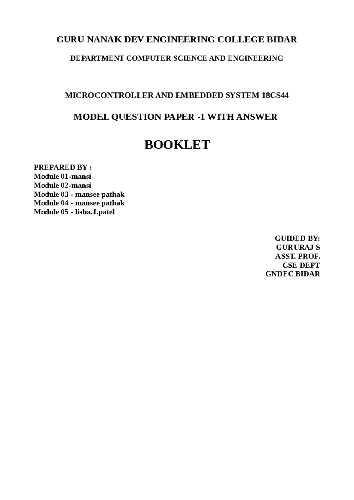 Model Question Paper 1 with Answers for 18CS44 - 4th Sem CSE - Studocu