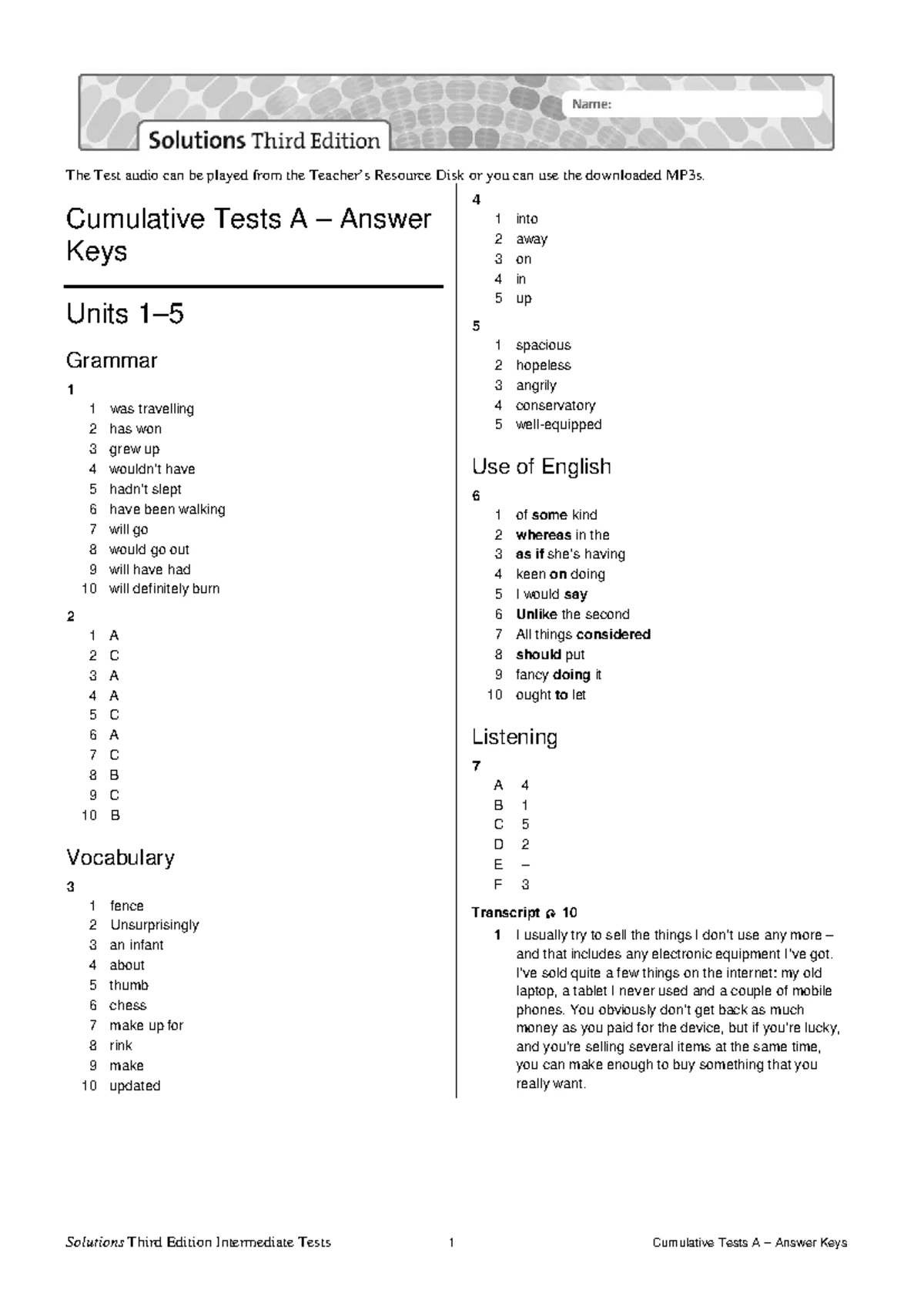 Cumulative Test 6–9 B: Grammar, Vocabulary, & Reading Exercises - Studocu