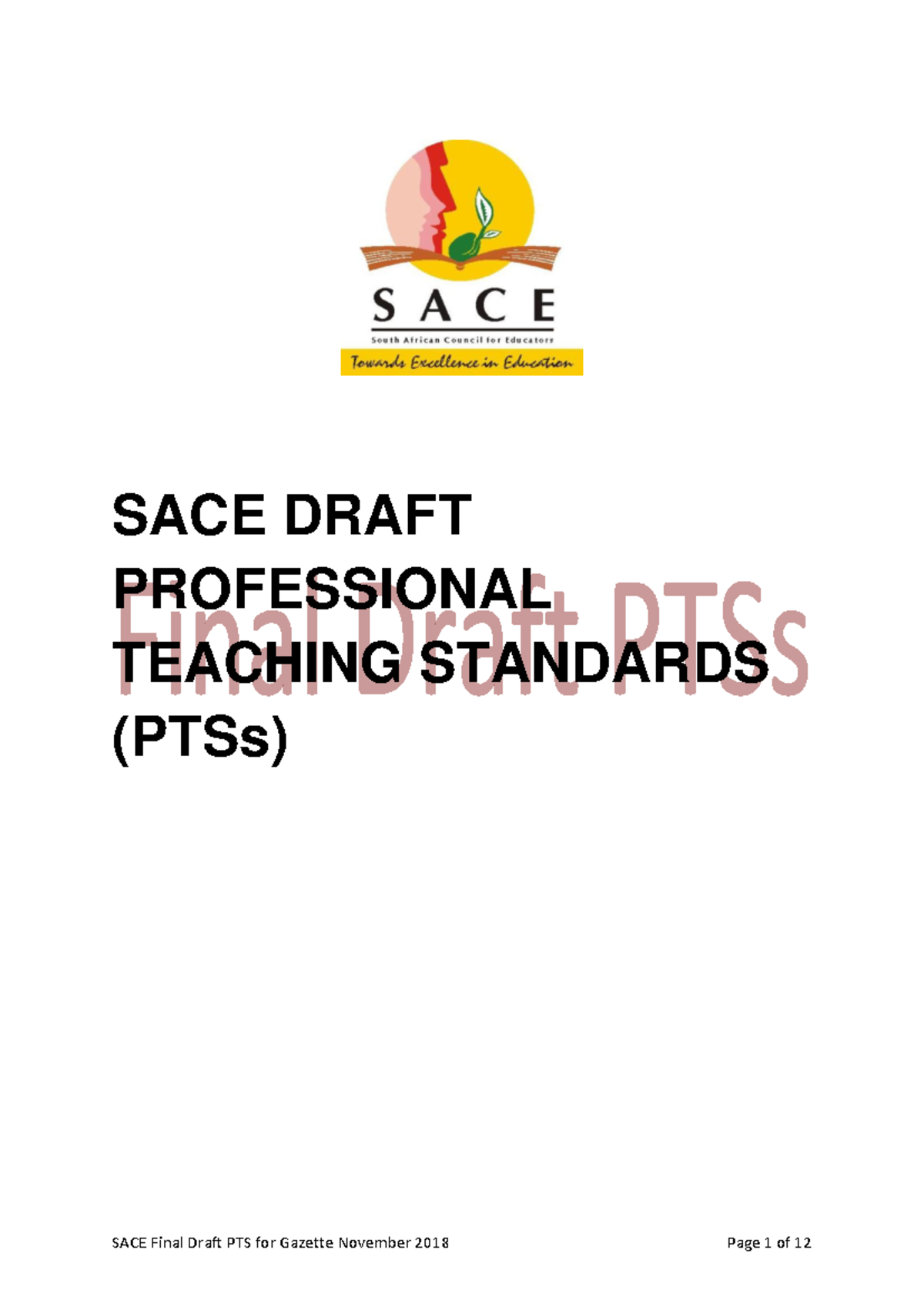 SACE 36738-2019 Final Draft Professional Teaching Standards for Gazette ...