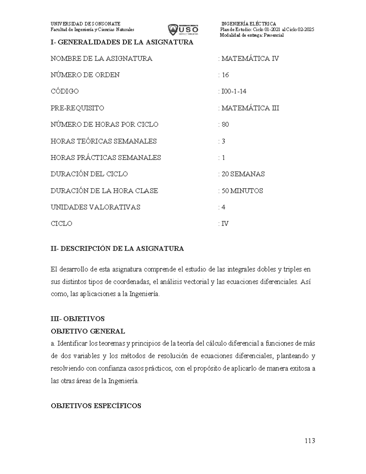 Matemática IV I00-1-: Contenido y Evaluación del Curso - Document Preview