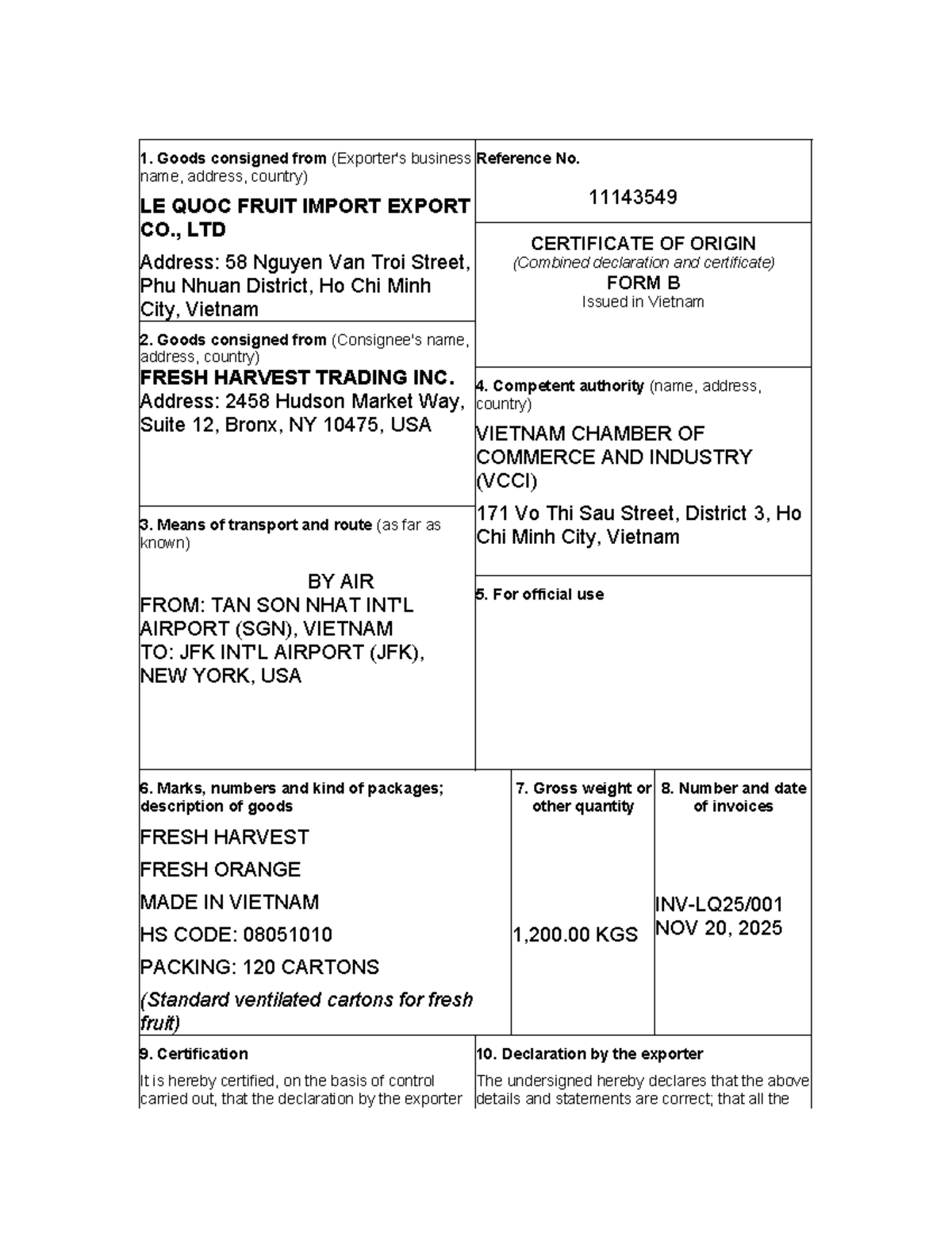 Certificate of Origin Form B - Goods Consigned from Vietnam - Studocu
