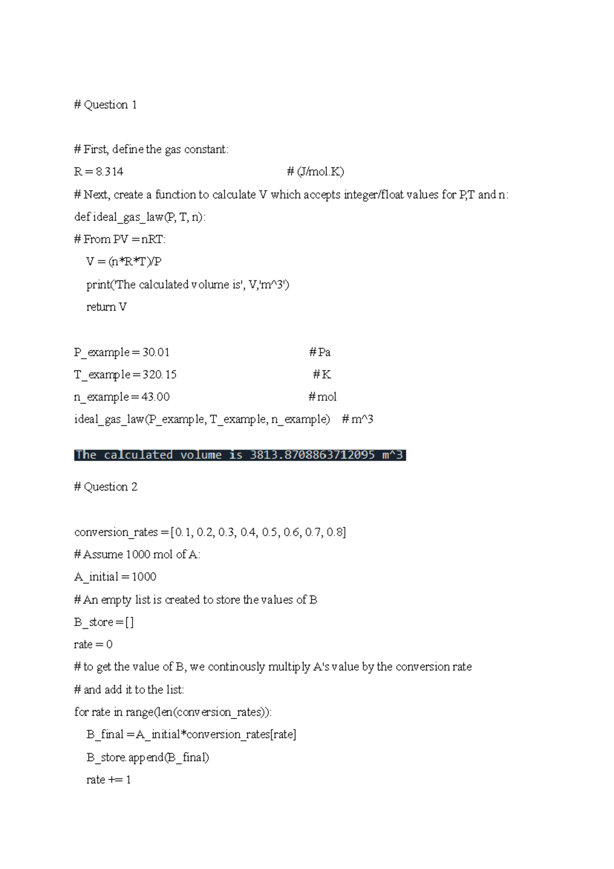Computer Methods Assignment 1 (CM101) - Gas Laws & Reactions Analysis ...