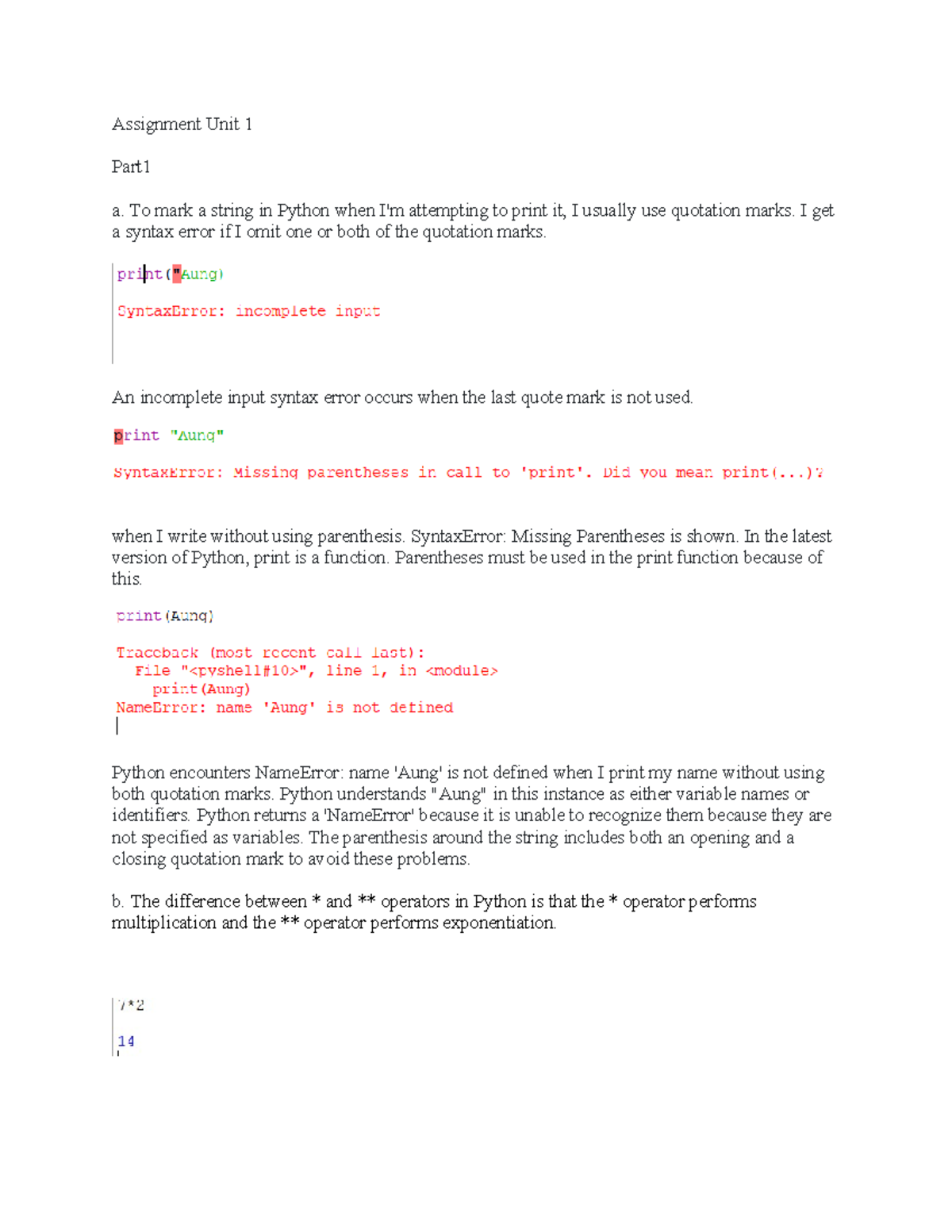 Python Basics Assignment Unit 1: Understanding Syntax & Operators - Studocu