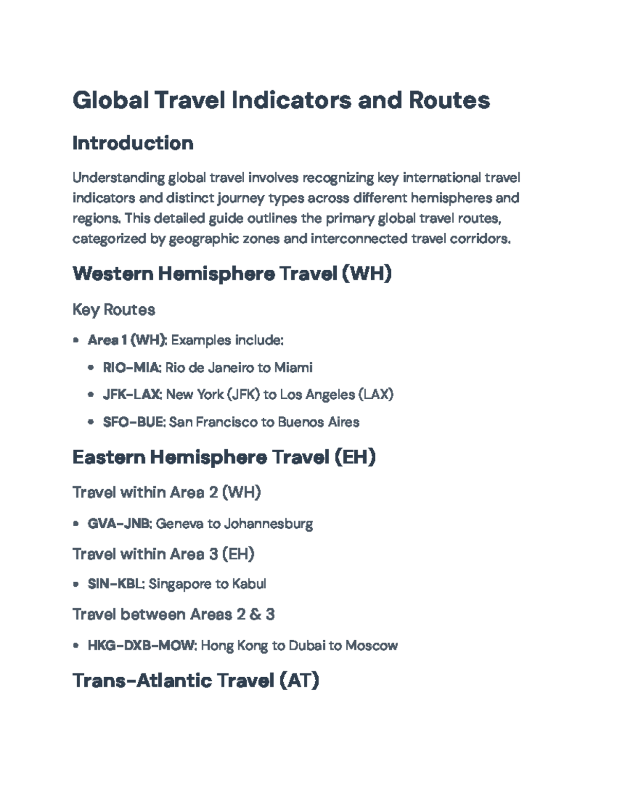Global Travel Indicators and Routes Overview (Course Code: GTI101 ...