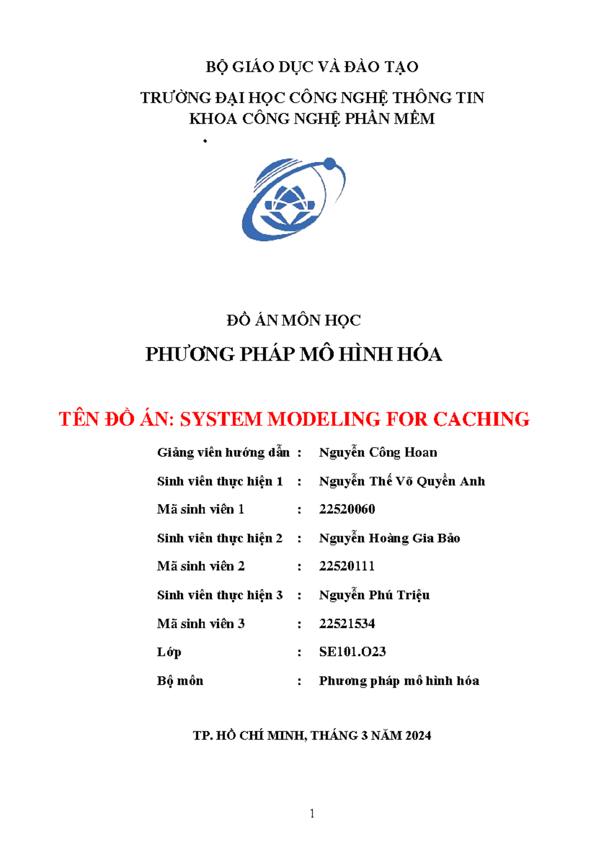 Đồ Án Môn Học SE101: Mô Hình Hóa Hệ Thống Caching - Studocu