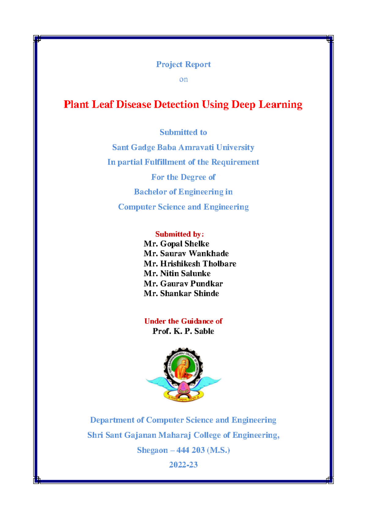 Plant Leaf Disease Detection Using Deep Learning: Project Report (CSE ...