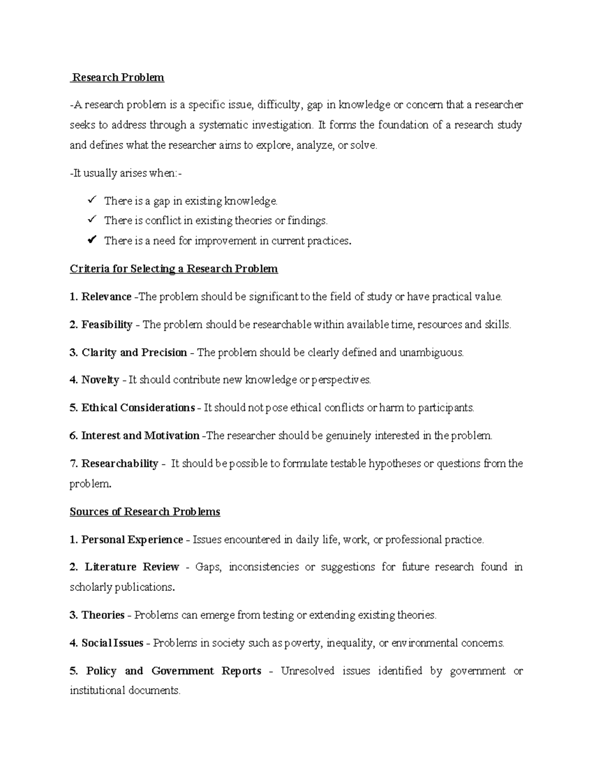 Research Methods 3: Criteria for Selecting a Research Problem - Studocu