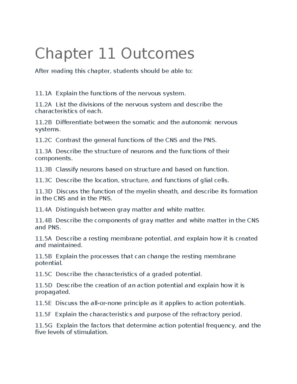 Chapter 11: Nervous System Functions & Concepts Overview - Studocu