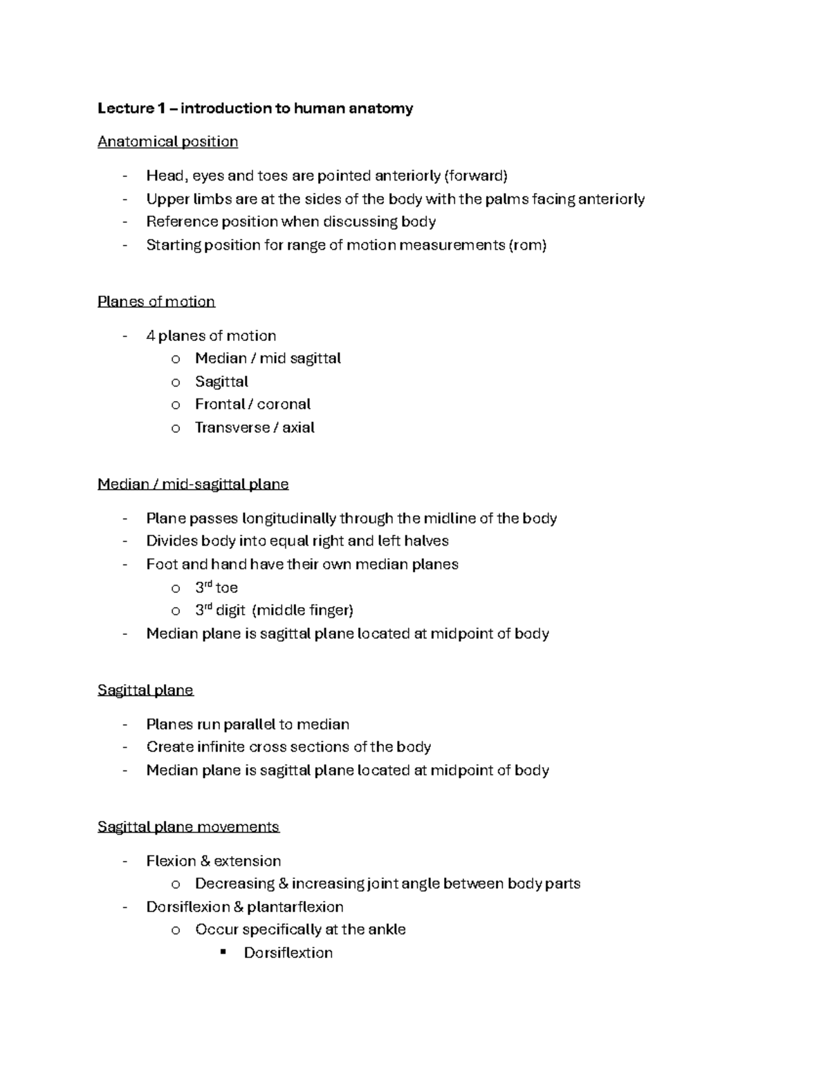 Lecture Notes on Human Anatomy (Course Code: ANAT101) - Studocu