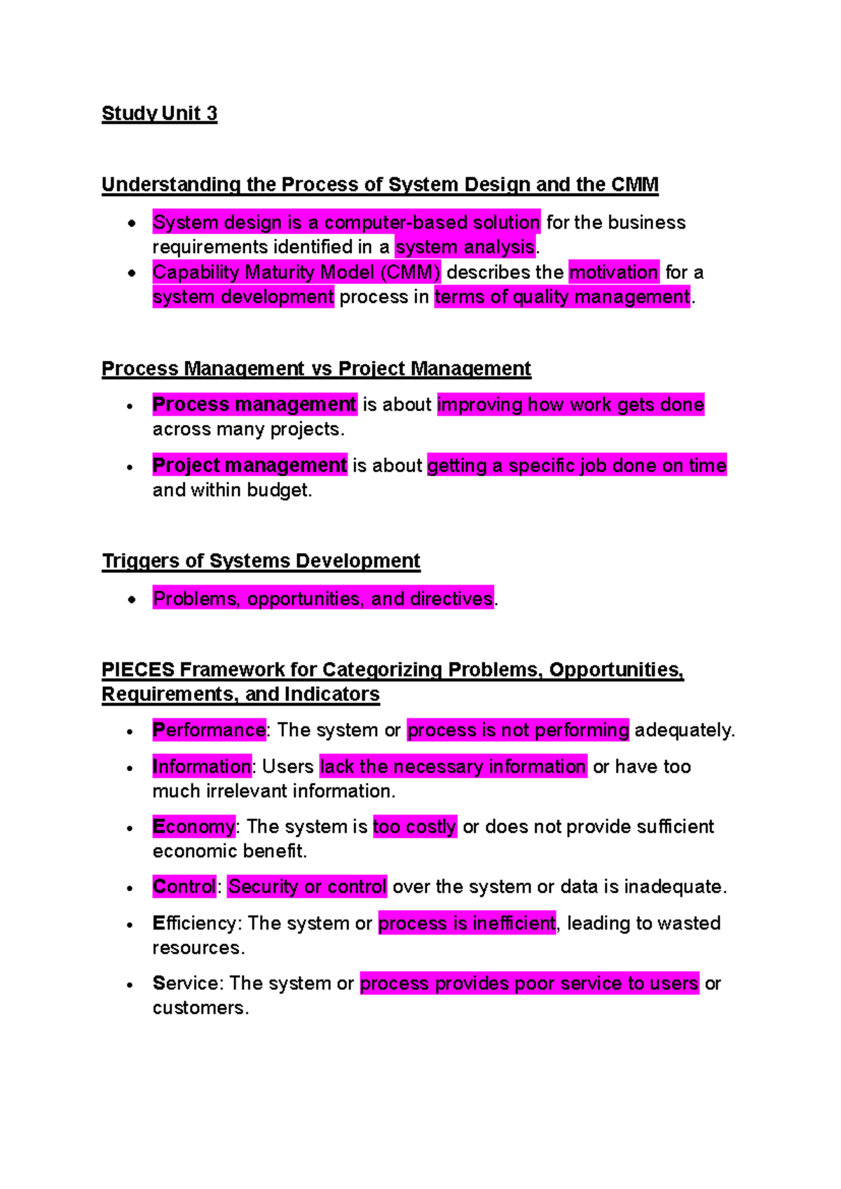 Study Unit 3: System Design Process & CMM Overview - Studocu