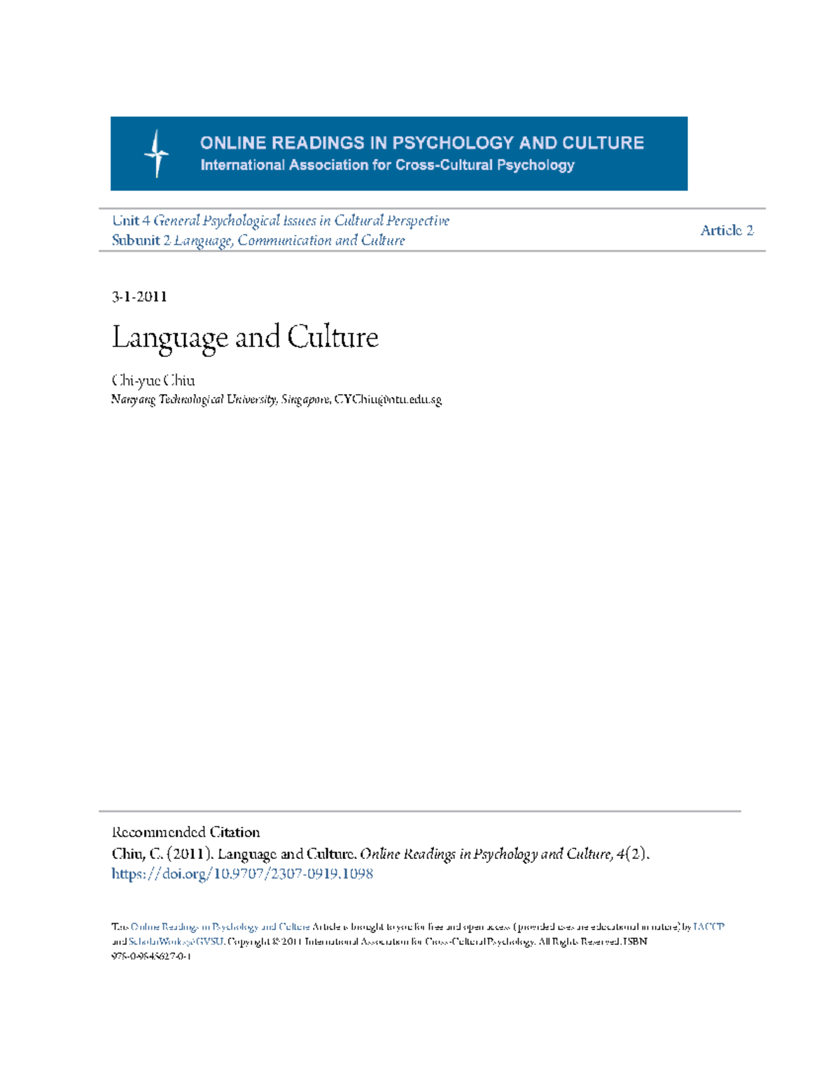 Language and Culture: Psychological Perspectives (Unit 4) - Studocu