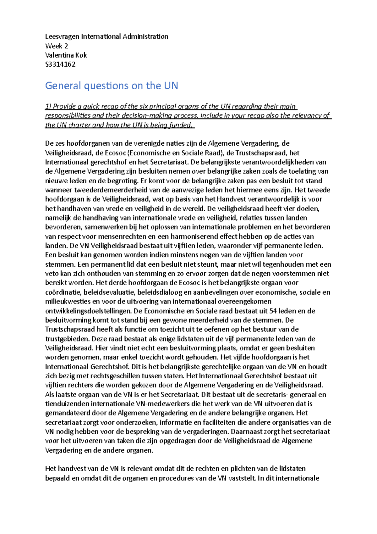 Week 2 UN Administration Overview and Key Discussions - Studeersnel