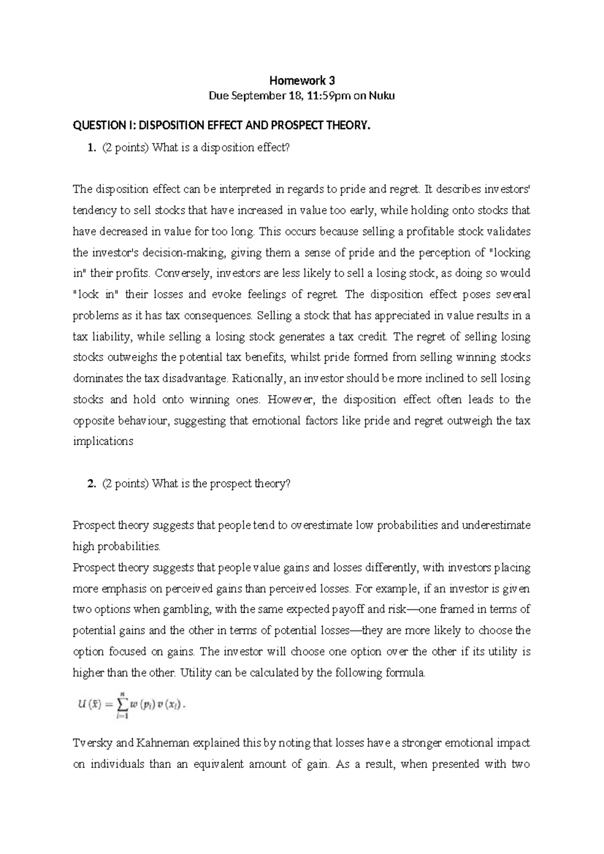 Homework 3: Disposition Effect & Prospect Theory Analysis - Studocu