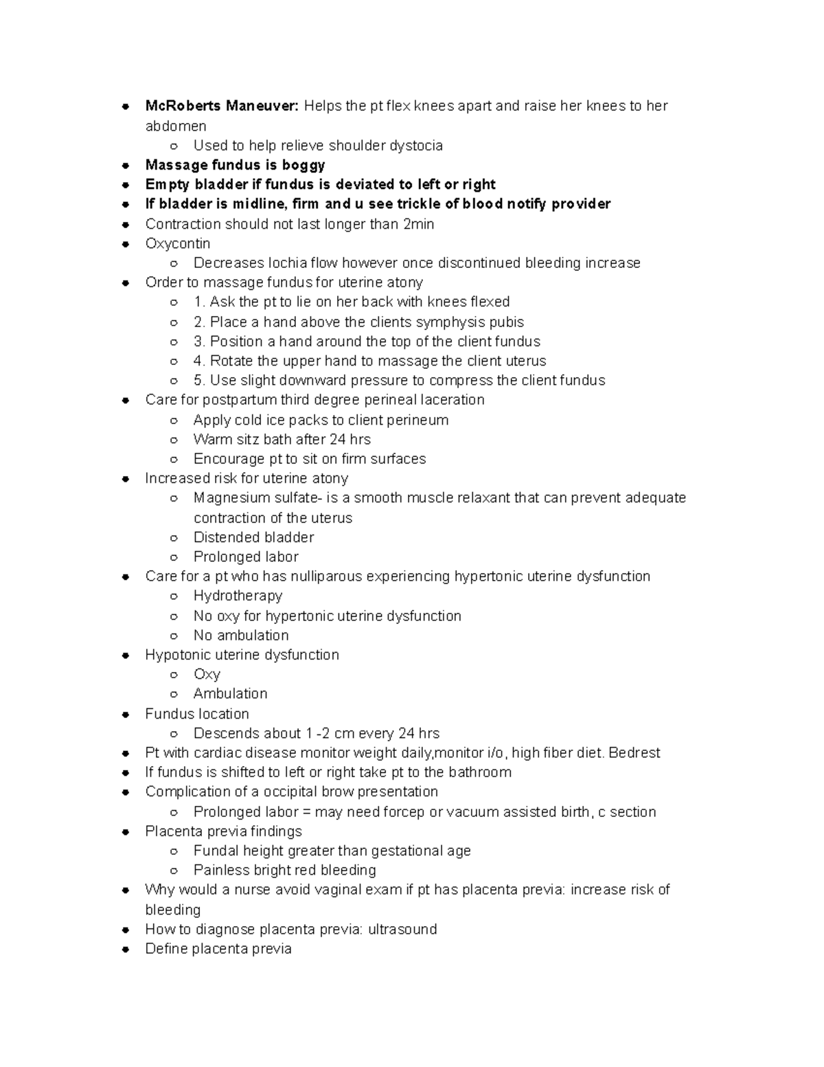 Ob test 4 - Comprehensive notes on postpartum care and complications ...