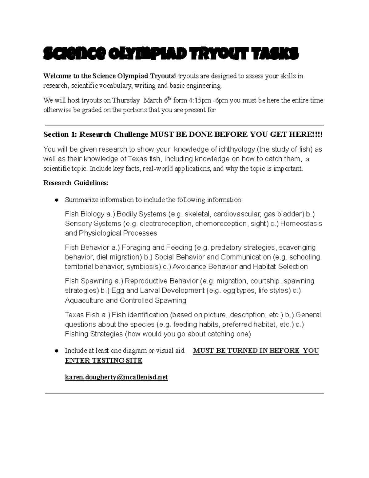 Science Club Tryout - Science Olympiad Tryout Tasks Welcome to the ...