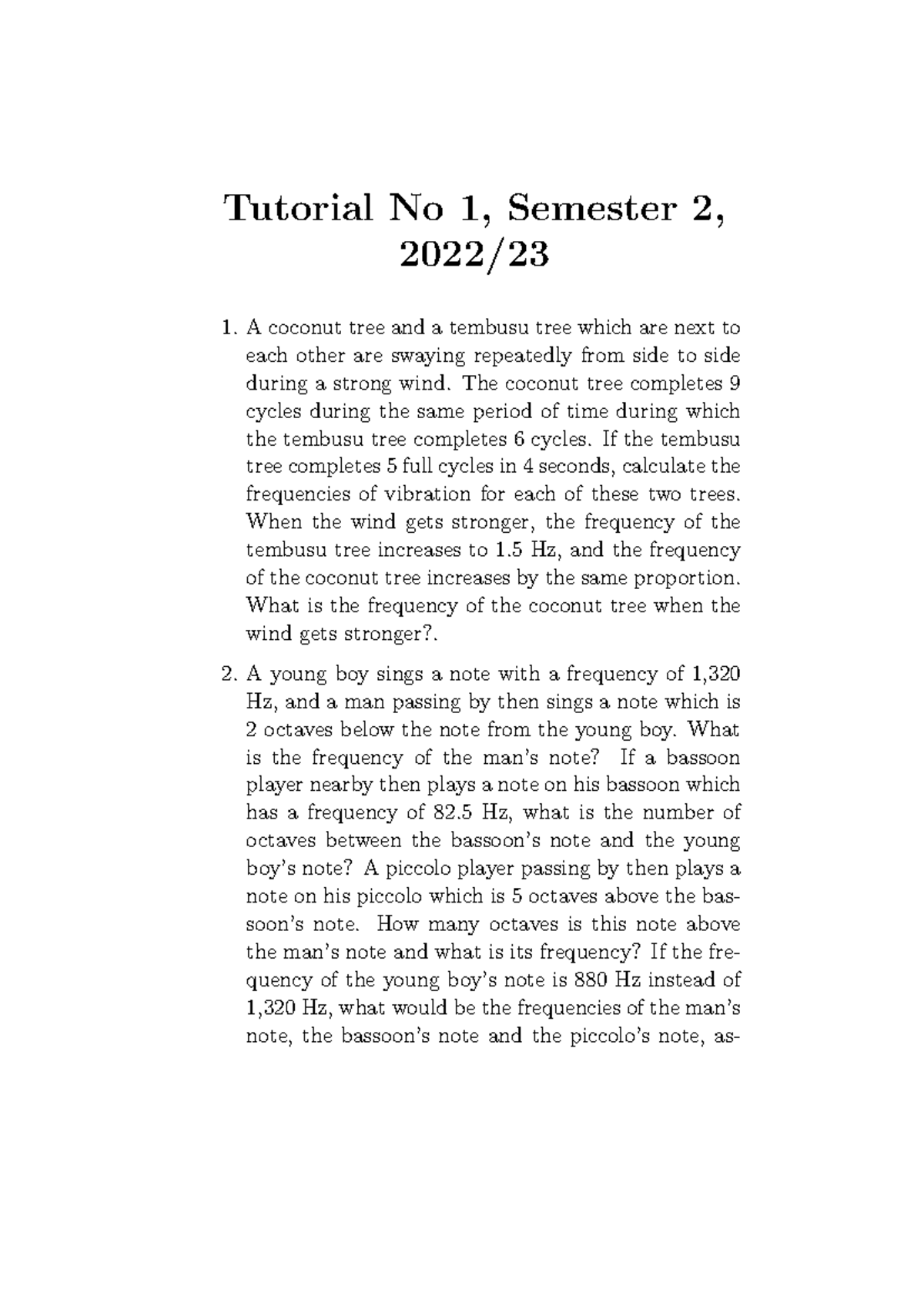 Tut1q23b - Tutorial 1 Questions on Vibration & Sound Analysis - Studocu