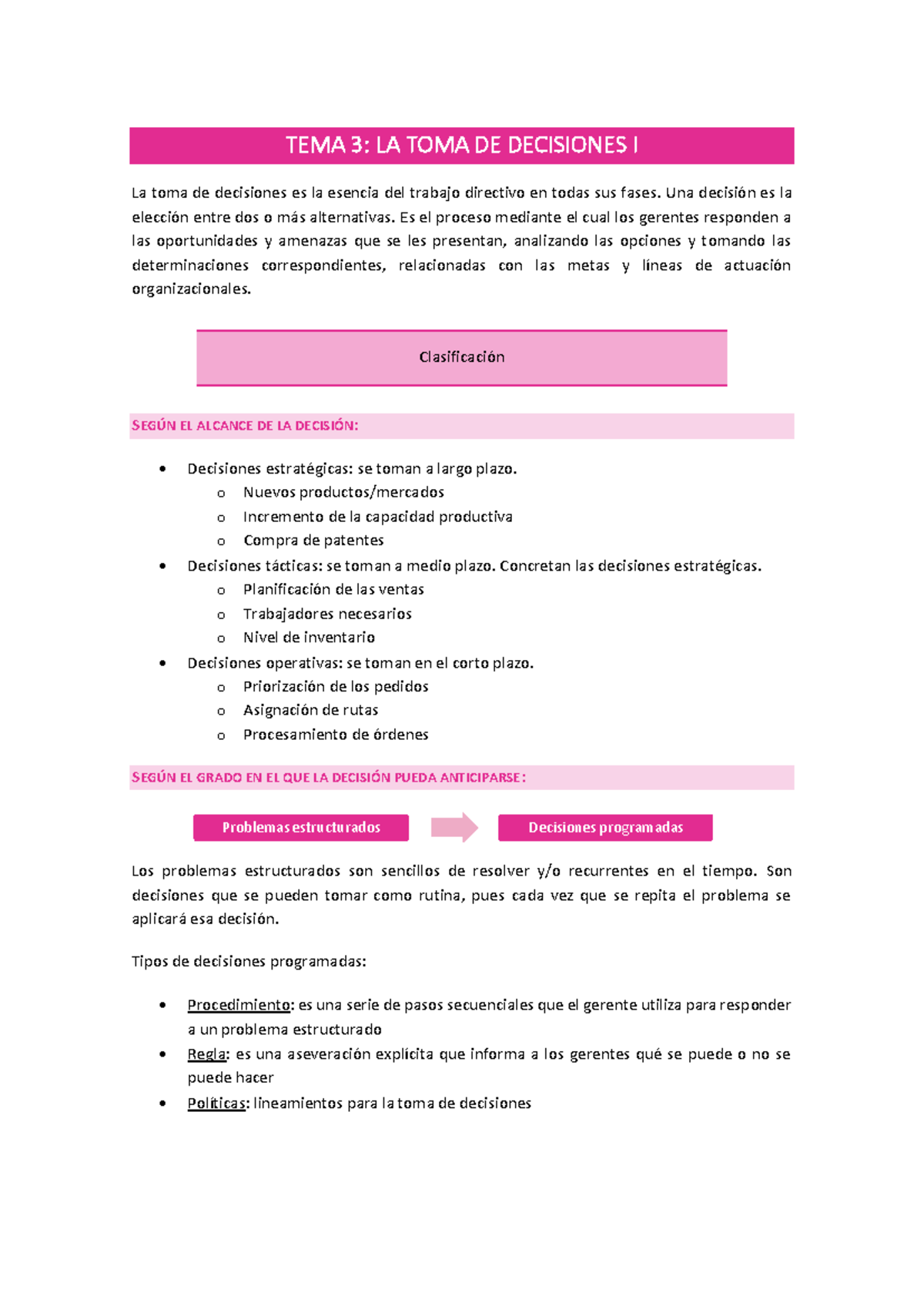 TEMA 3: LA TOMA DE DECISIONES I - Análisis y Clasificación - Studocu