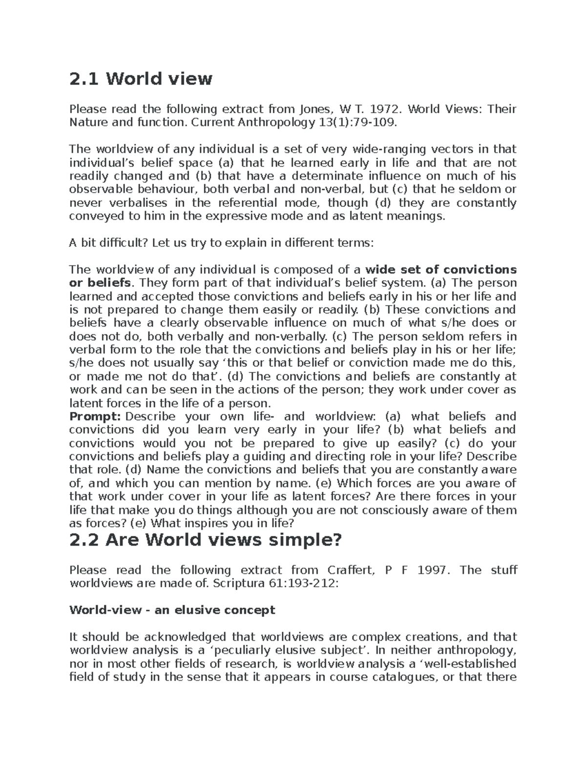 World View Analysis: Beliefs and Convictions (2 - Course Notes) - Studocu