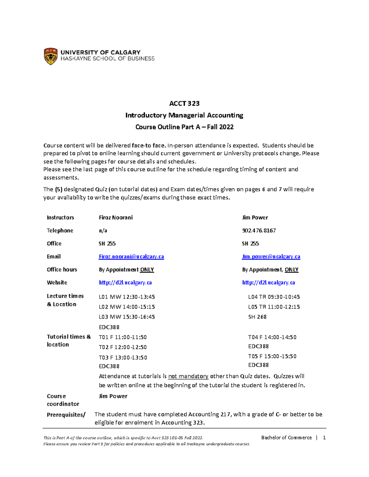 ACCT 323 L01-03 Course Outline - Part A Fall 2022 Overview - Studocu