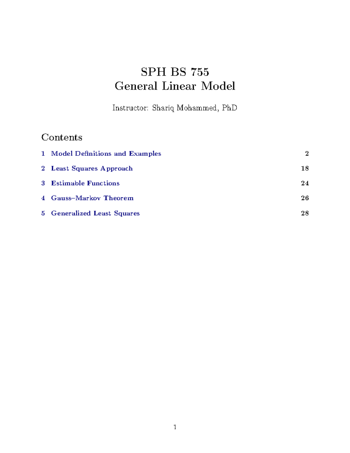 General Linear Model Overview - SPH BS 755 Lecture Notes - Studocu