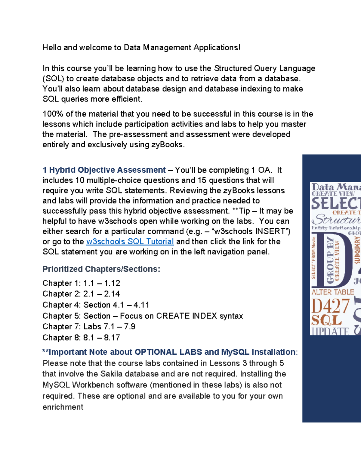 D427 Course Overview: Data Management Apps & SQL Essentials - Studocu