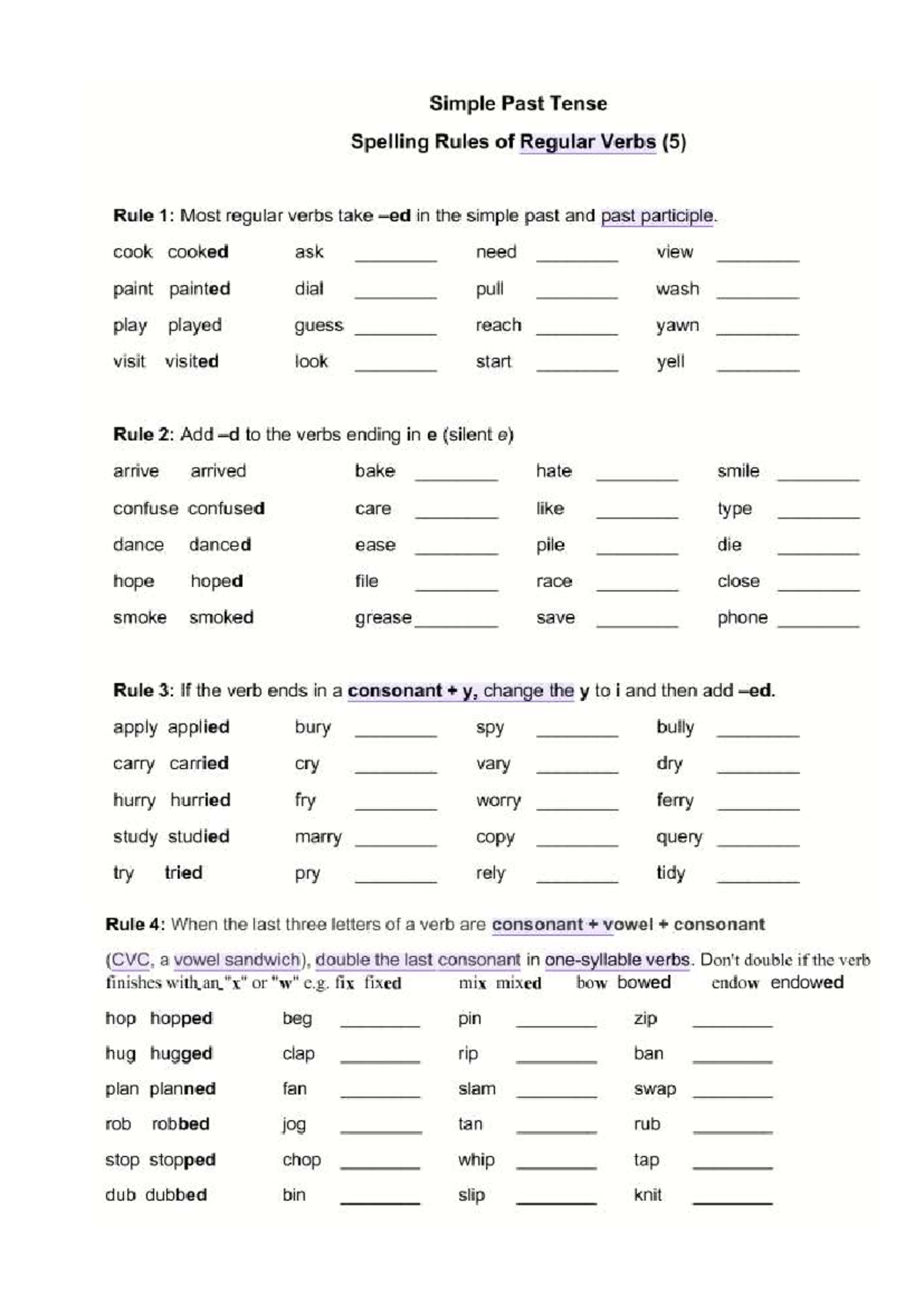 Simple Past Tense Spelling Rules of Regular Verbs (5) - Studocu