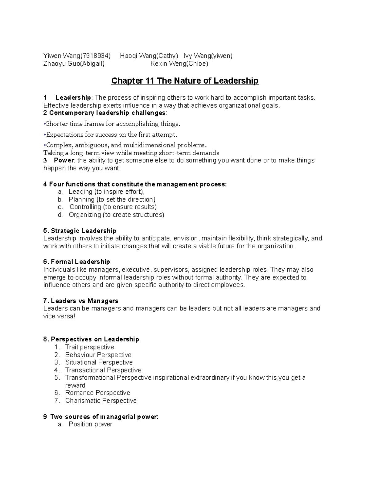 Chapter 11 ADM 1100 INTRODUCTION TO BUSINESS MANAGEMENT - Yiwen Wang ...
