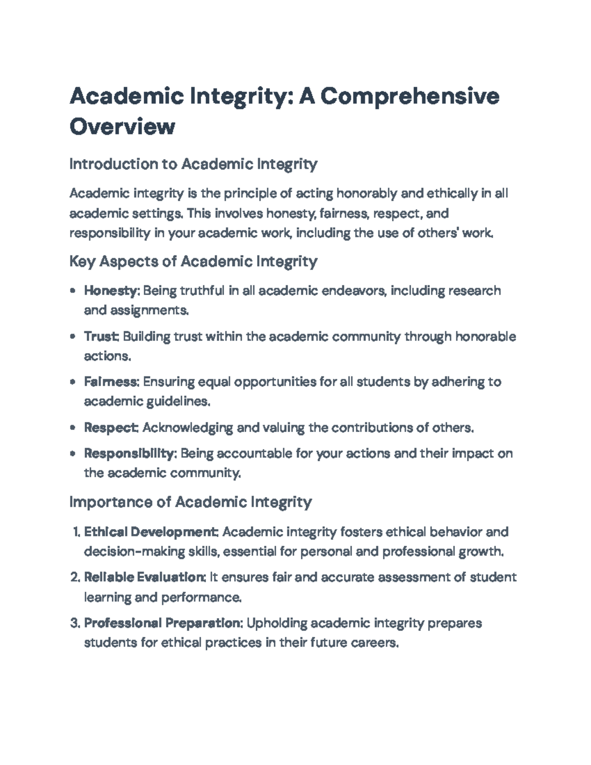 Overview of Academic Integrity Principles and Strategies - Academic ...