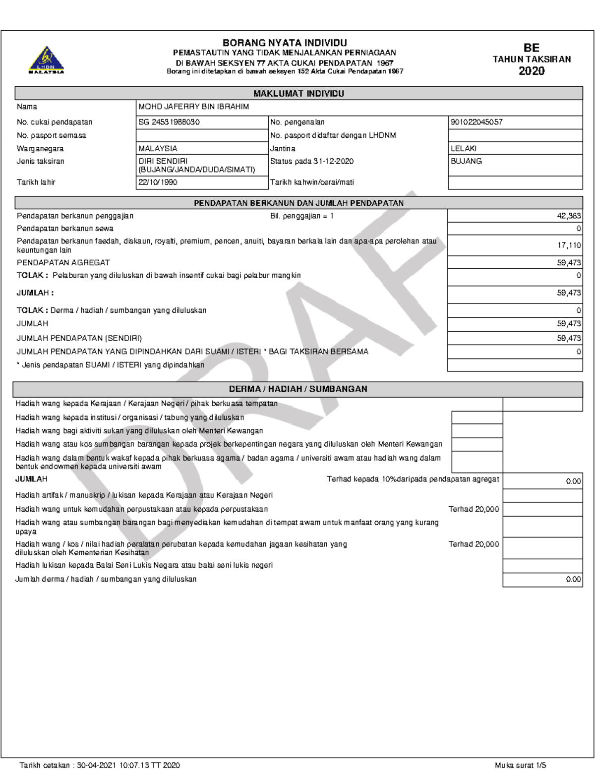 BE2020: Information and Income Tax Form for Individual Tax Year 2020 ...