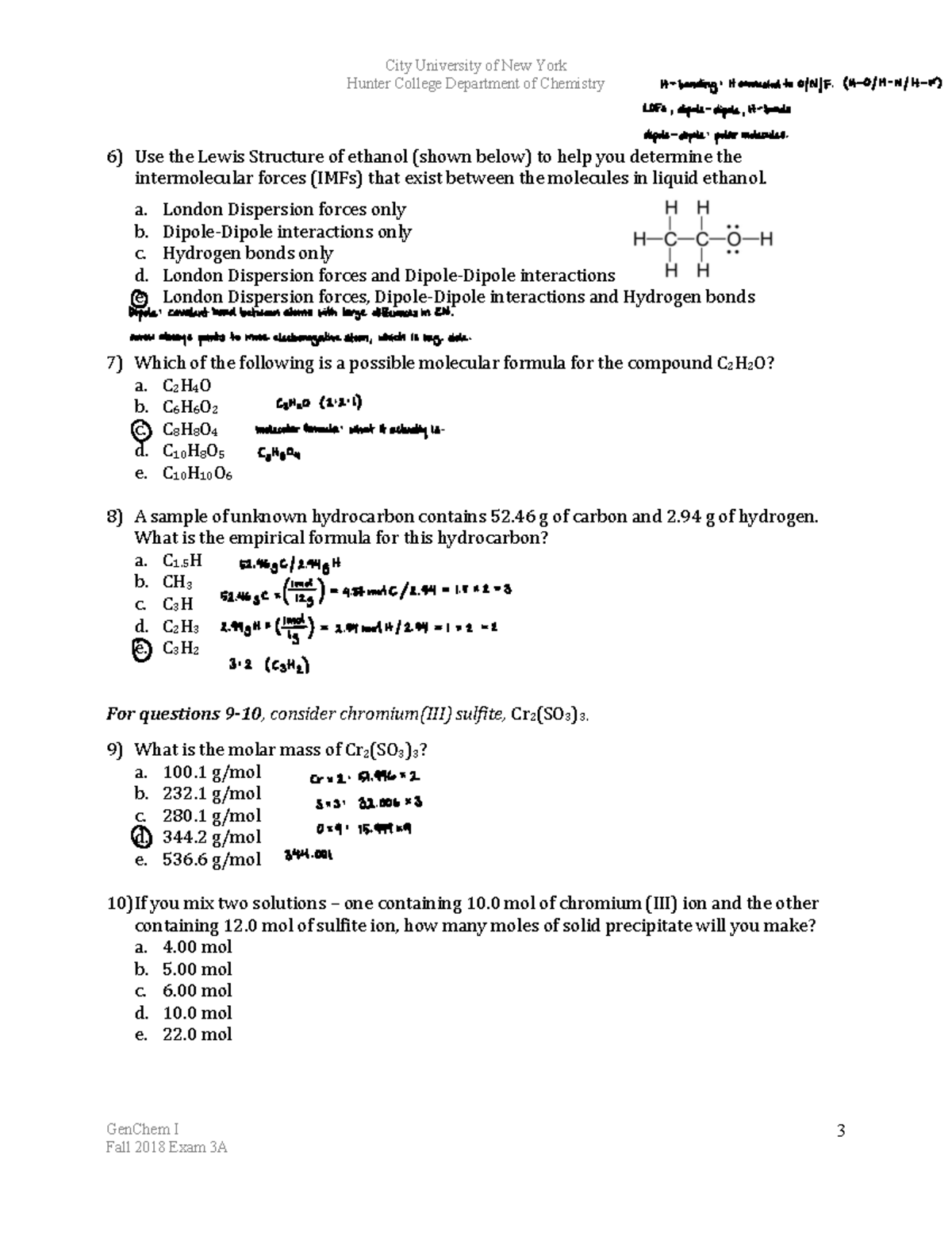 General Chemistry I 2018 Exam 3 Part 2 - City University of New York ...