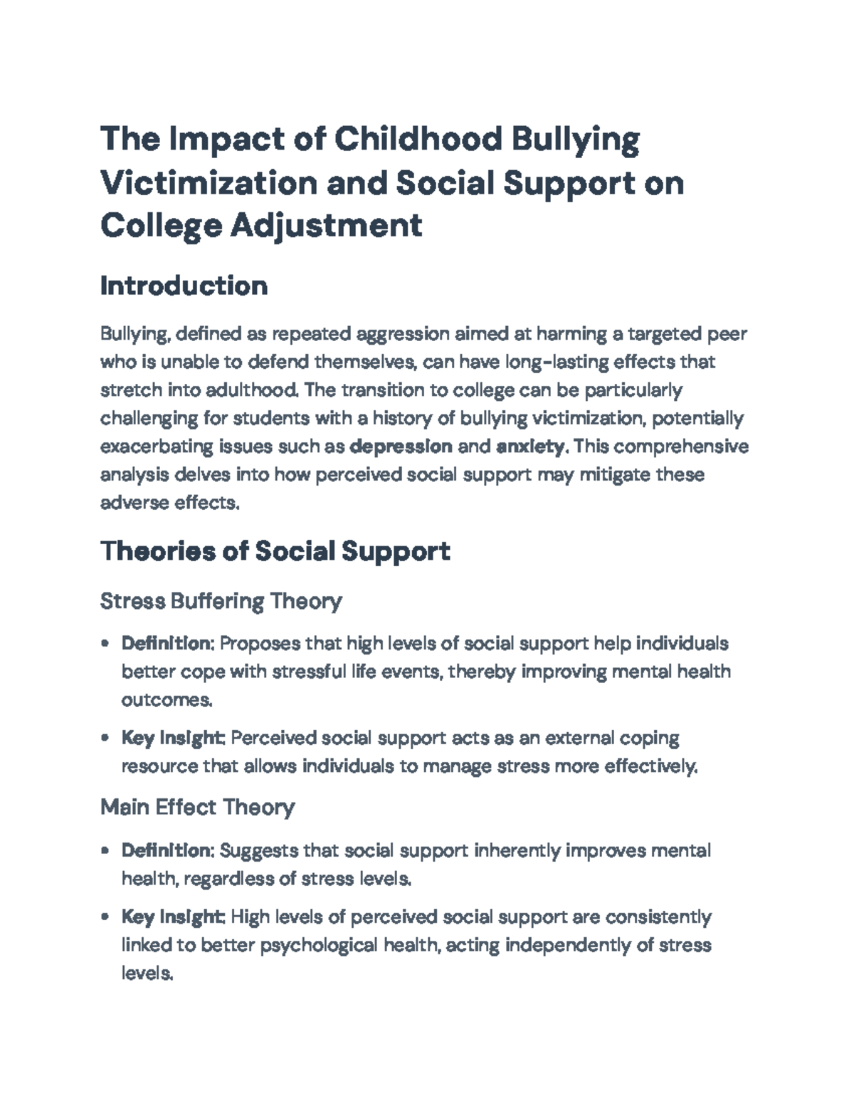 The Impact of Childhood Bullying and Social Support on College ...