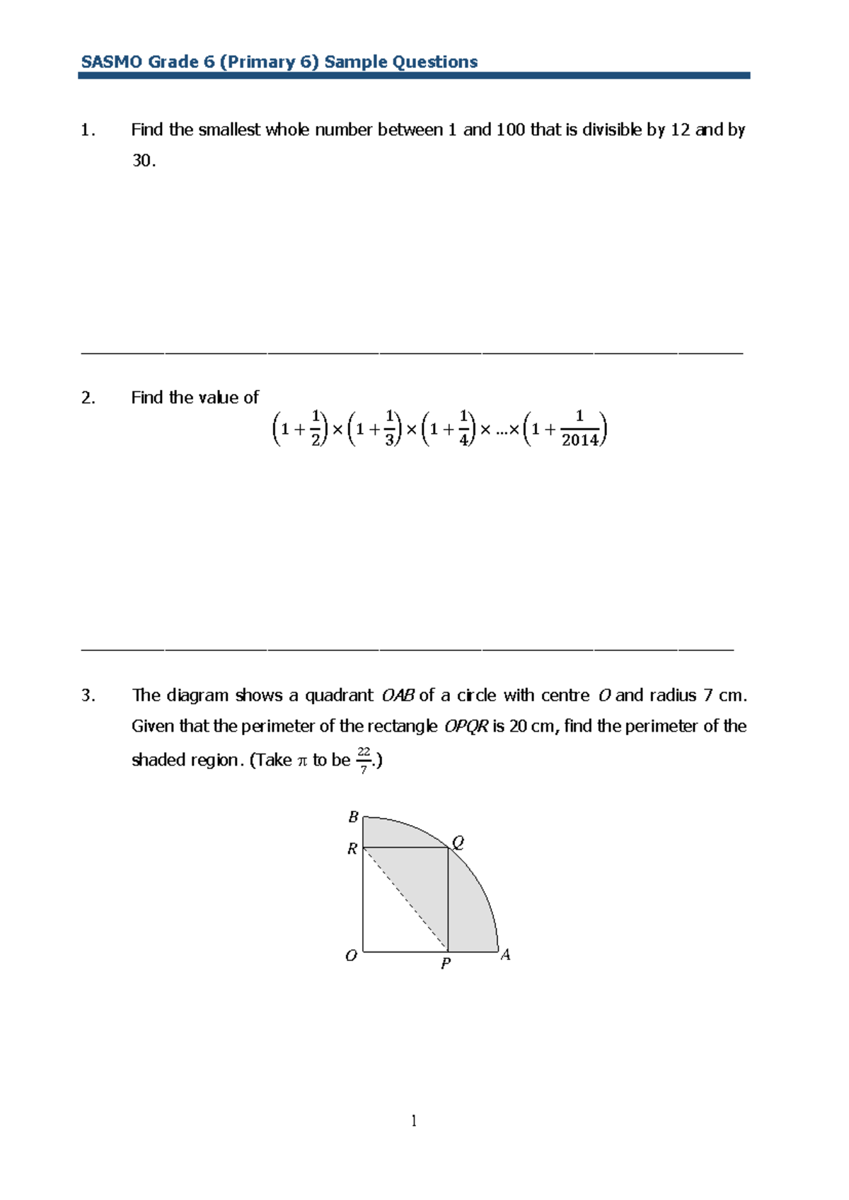 Grade 6 SASMO Math Problems and Solutions - Studocu