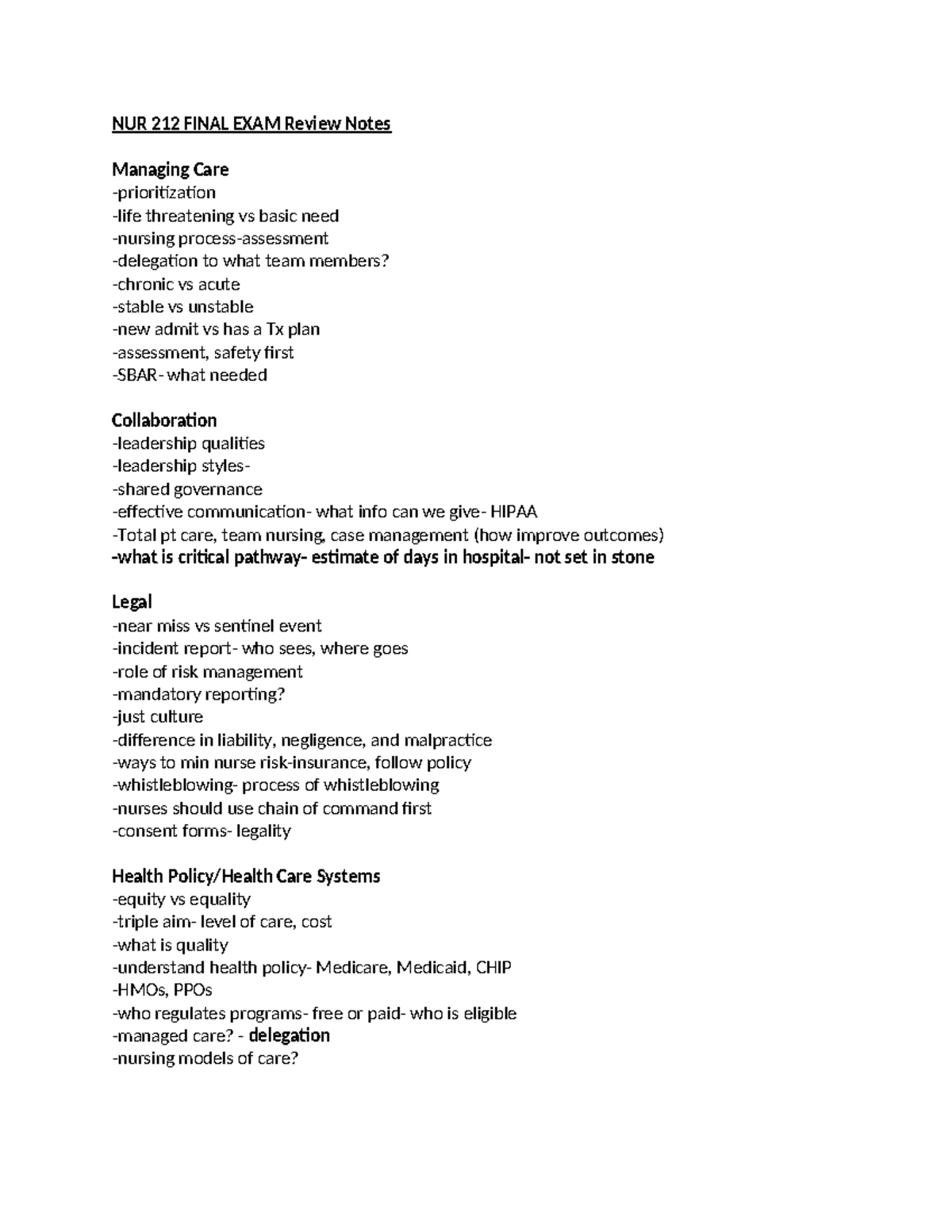 NUR 212 Final Exam Comprehensive Review Notes for Nursing Practice ...