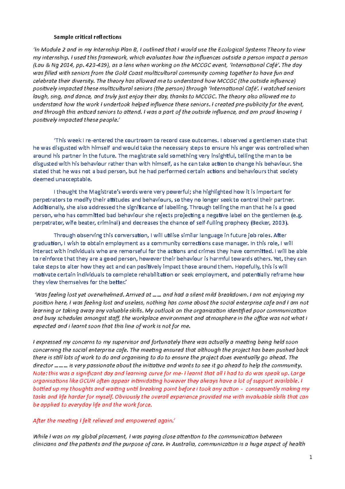 Critical Reflection Examples: Insights on Internship Experiences and ...