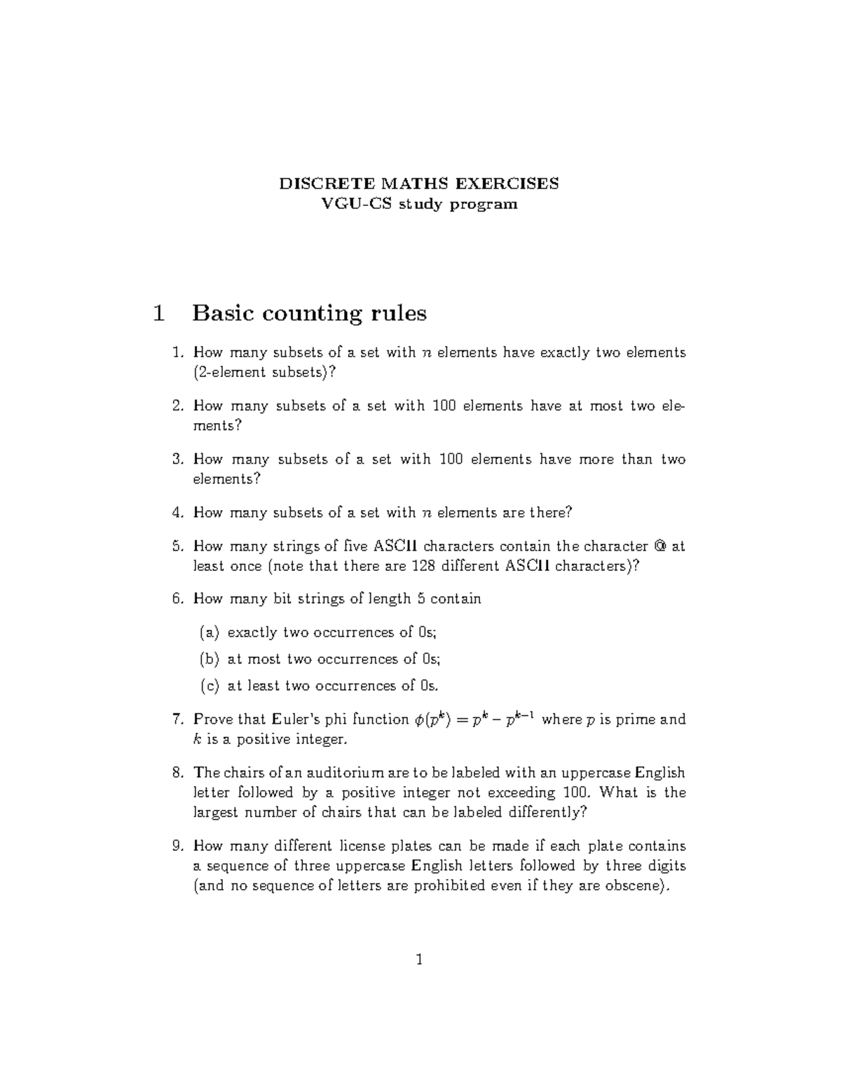 DM 101: Discrete Maths Exercises on Counting Rules and Functions - Studocu