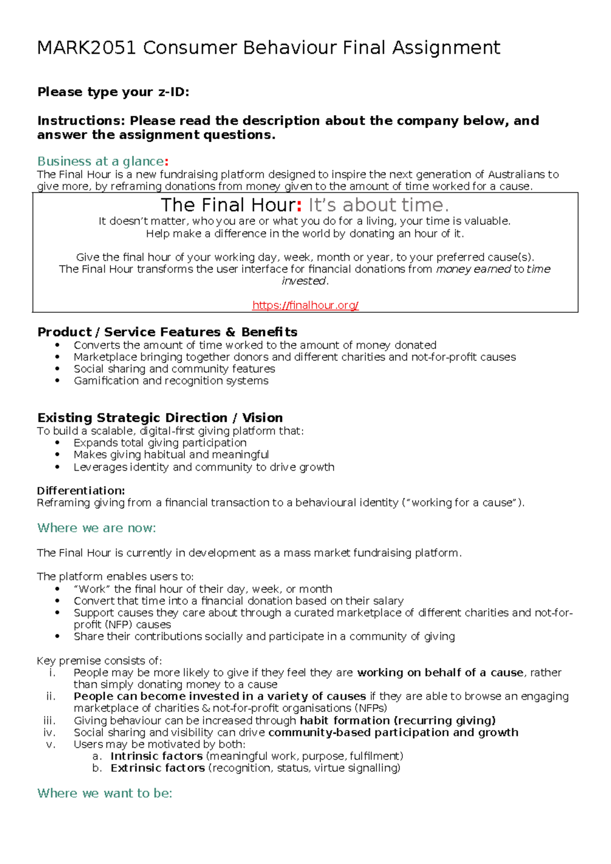 MARK2051 Consumer Behaviour Final Assignment: The Final Hour ...