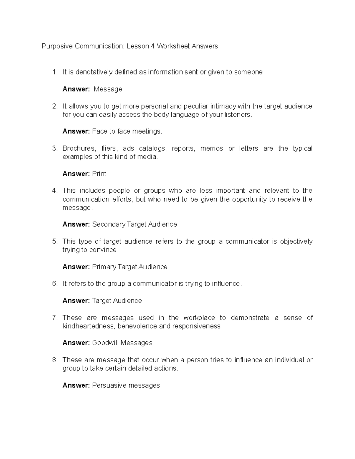 Lesson 4 Purposive Communication Worksheet Answers - Purposive ...