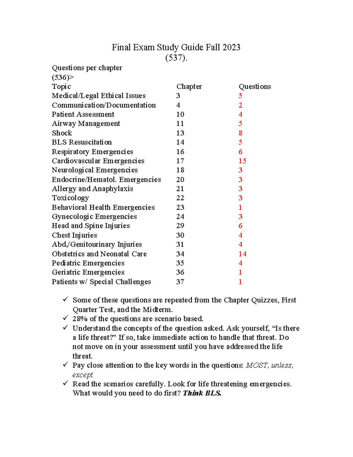 EMT Final Exam Study Guide (537) for Fall 2023: Key Topics and Tips ...