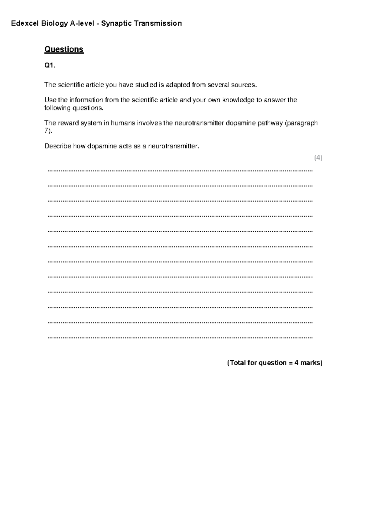 Neuroscience 101: Synaptic Transmission Study Questions and Answers ...