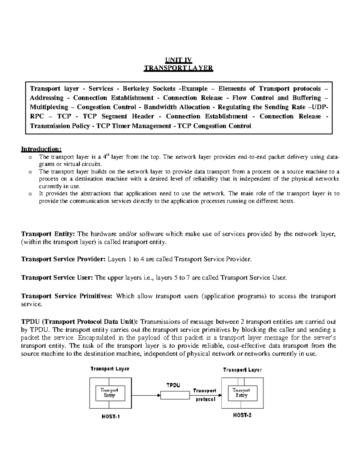 CN 4 - Unit IV Transport Layer Services and Protocols Notes - Studocu