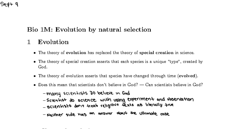 Bio 1M: Natural Selection Lecture Notes on Evolution - Studocu