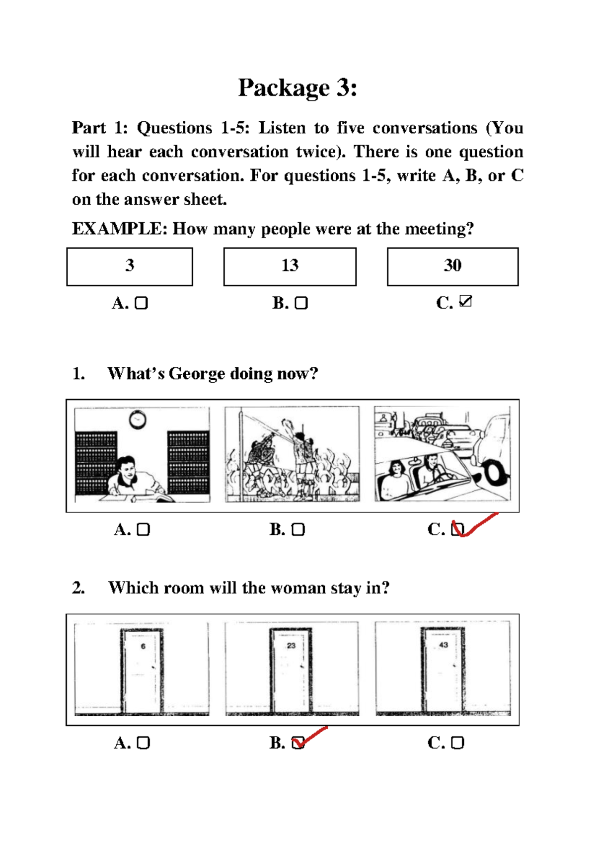 A2 Listening Practice: Package 3 - Conversation Questions - Studocu