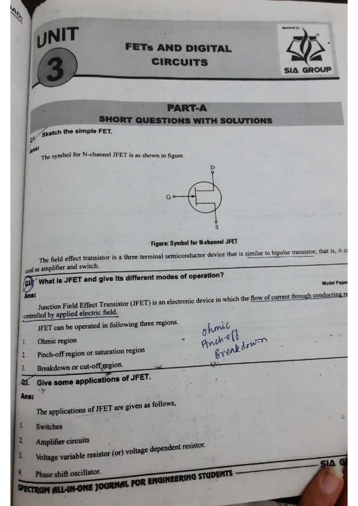 UNIT FETs AND DIGITAL CIRCUITS (SIA GROUP) SHORT QUESTIONS & SOLUTIONS ...