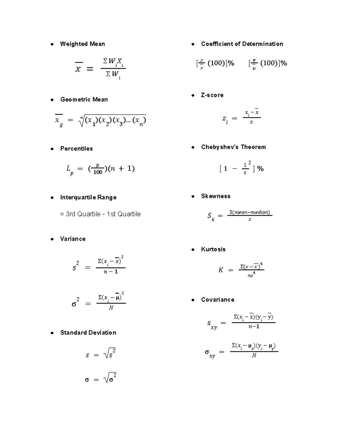 DSILYTC Formulas: Key Statistical Concepts and Theorems Explained - Studocu